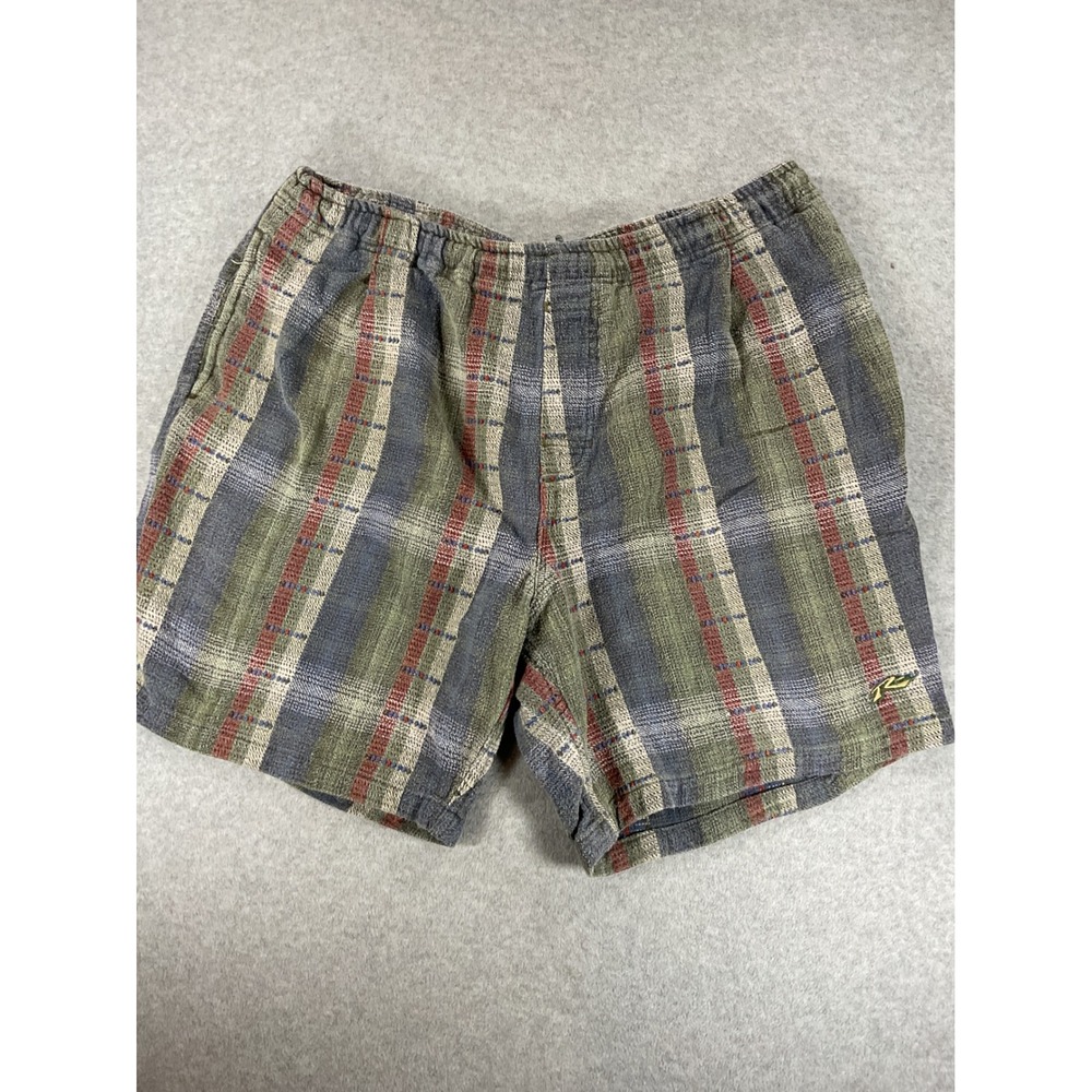 Rusty Vintage Plaid Cotton Board Shorts Mens 38 Green Blue Textured 90s 2962